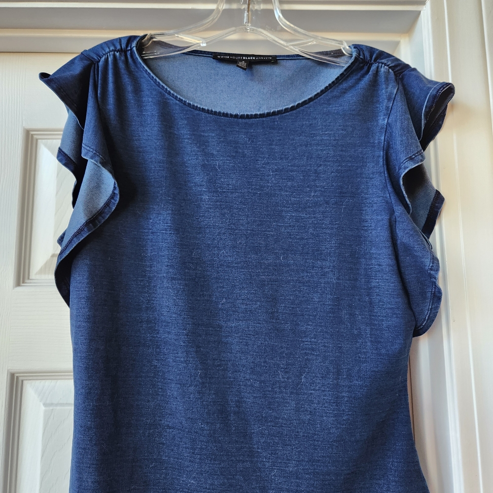 White House Black Market Navy Ruffle Sleeve Blouse